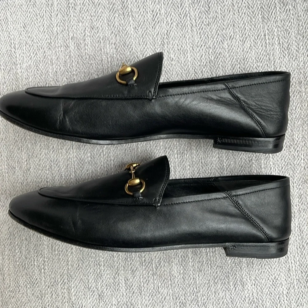 Gucci Brixton Black Leather Goldtone Horsebit Hardware Foldable Loafer Mule - Picture 6 of 15